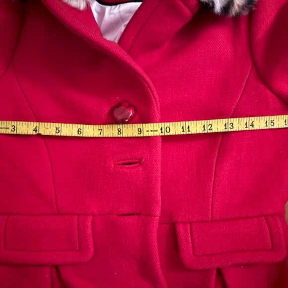 Gorgeous Kate Spade Red Wool Coat Faux Leopard Fur Collar Size 0 !!! - Picture 6 of 9